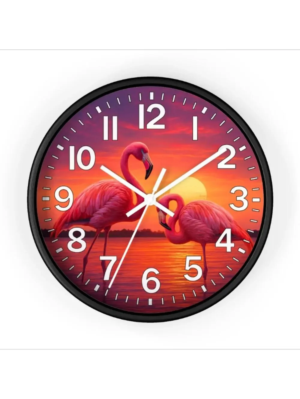 Flamingo Sunset Paradise Glow in the Dark Wall Clock New!